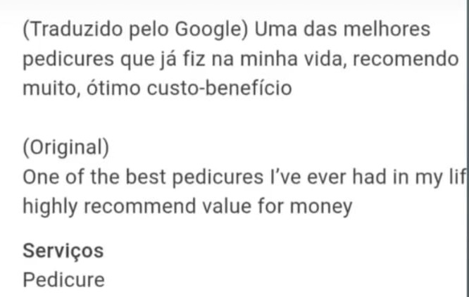 Avaliação de cliente no Google recomendando a pedicure